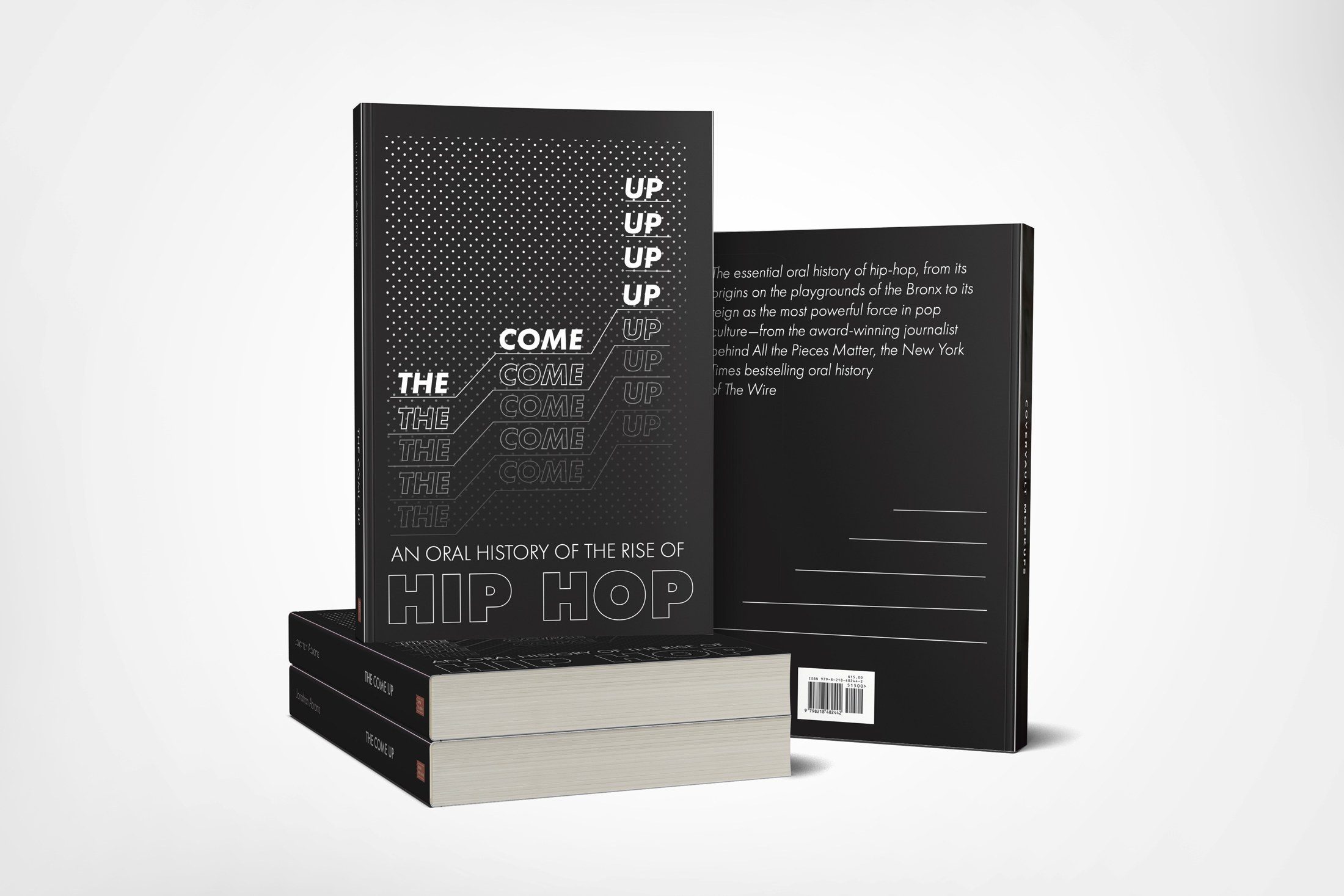 The Come Up hardcover book, black with repeating stacked type and HIP HOP in outlined letters